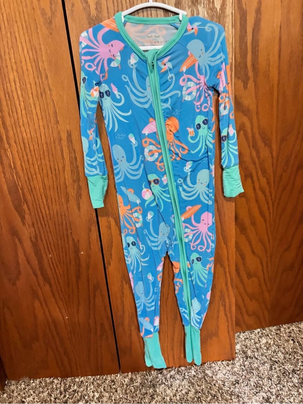 Little Sleepies Blue Octopus Print Zip-Front Footed Pajama